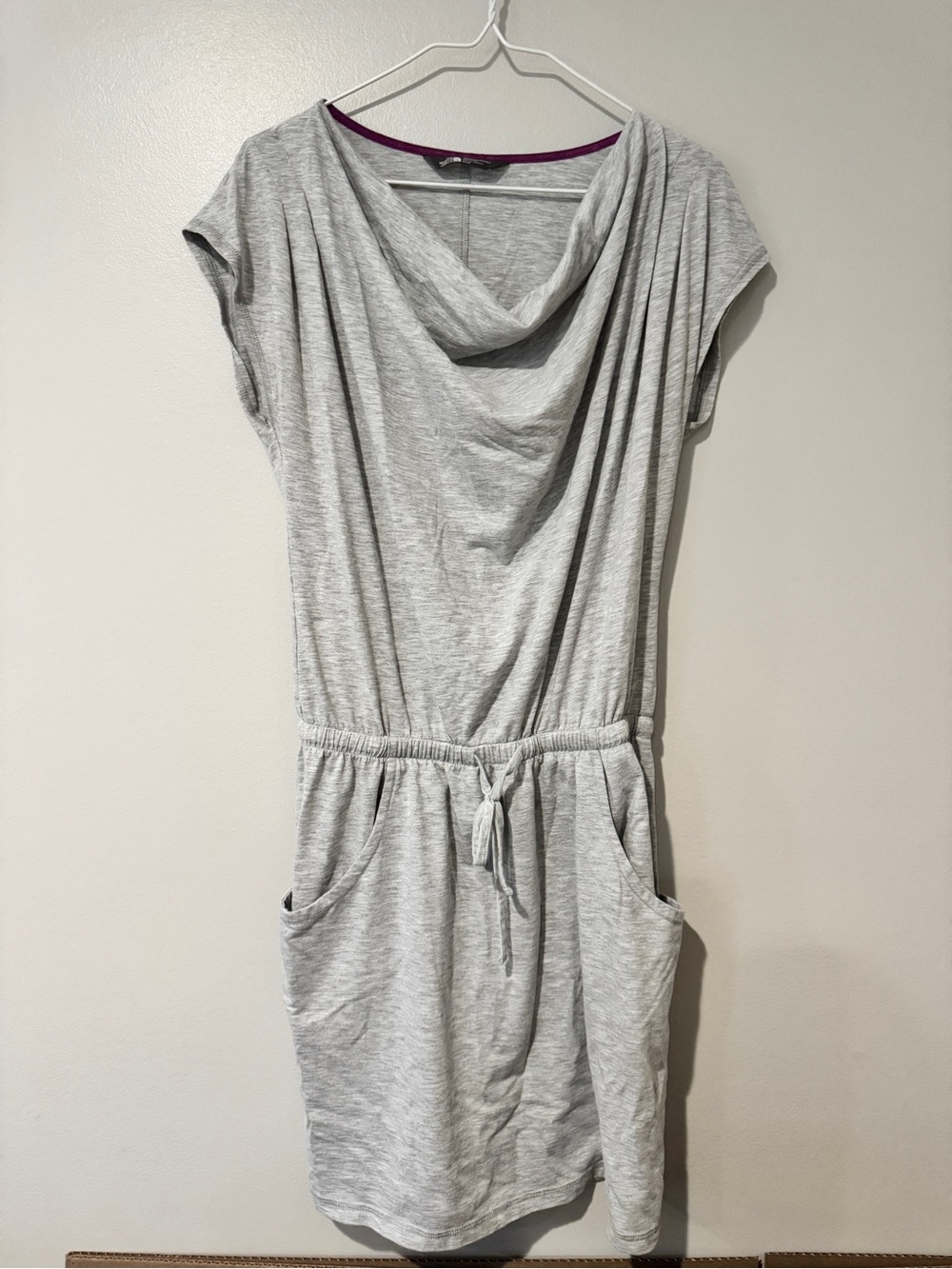 The North Face Light Gray Cowl-Neck Midi Dress with Drawstring